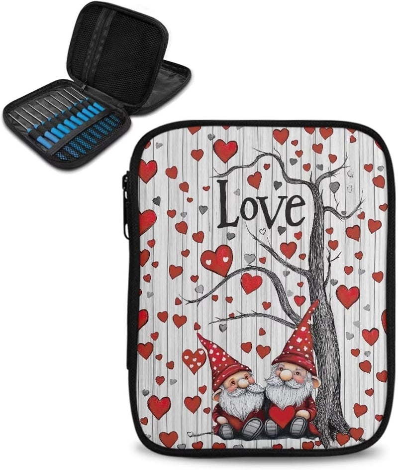 Vanideaoty Store Love Heart Crochet Hook Case Portable Gnome Crochet Hook Organizer with Web Pockets for Knitting Needles Crochet Supplies Valentine's Day Gifts Holiday - Image 1